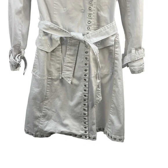 9.8 Jeans White Trench Coat Studded Belted Waist Single-Breasted Small - Picture 5 of 11
